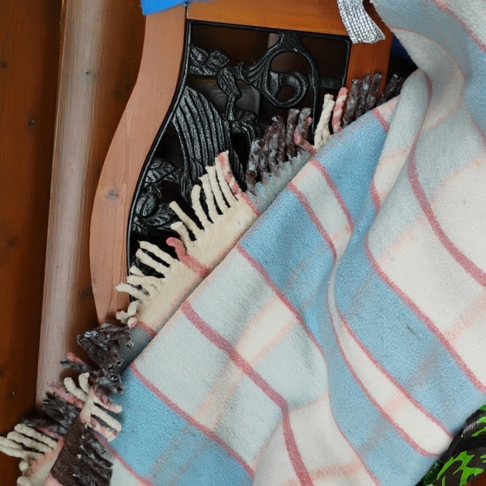 πΊπ² Vintage BLANKET Reversible Sky Blue Cream Coral & Brown - Picture 2 of 16